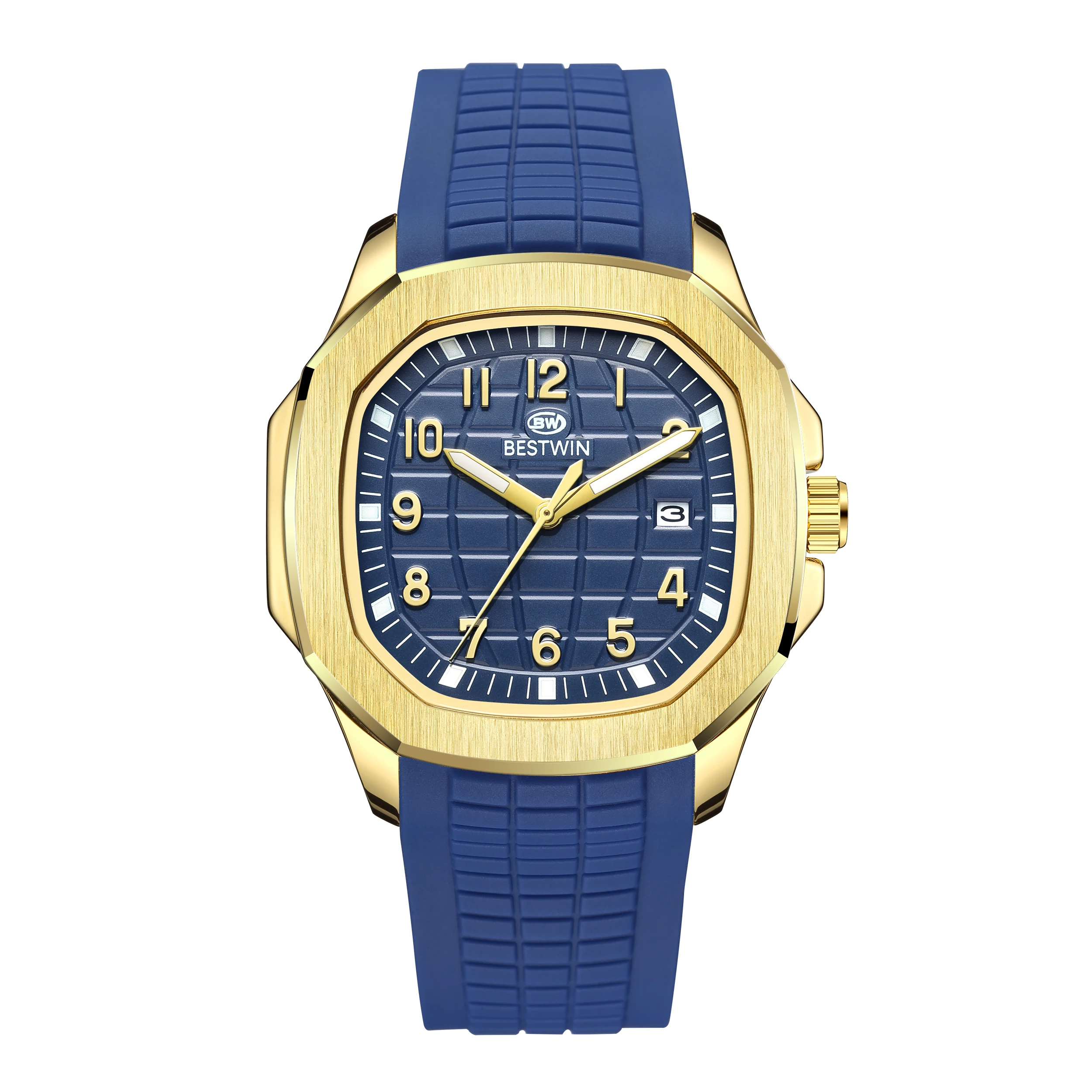 2023 Луксозни мъжки часовник с квадратен циферблат Мъжки кварцов механизъм спортен часовник със синя ластик Зелени часовници Бизнес мъжки часовник от неръждаема стомана1