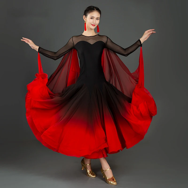 Ново сексуално съвременно танцово рокля на национален стандарт, женски рокли за балните танци, костюми за изпълнения в червено валс най-високо качество0