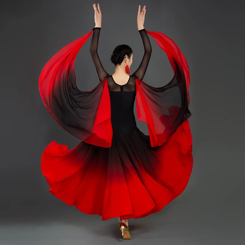 Ново сексуално съвременно танцово рокля на национален стандарт, женски рокли за балните танци, костюми за изпълнения в червено валс най-високо качество2
