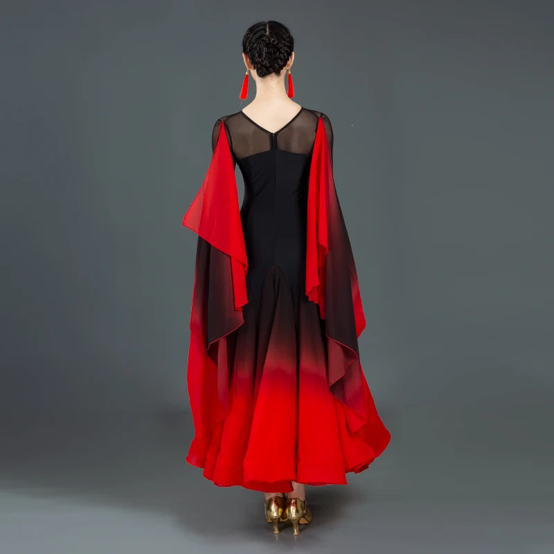 Ново сексуално съвременно танцово рокля на национален стандарт, женски рокли за балните танци, костюми за изпълнения в червено валс най-високо качество3