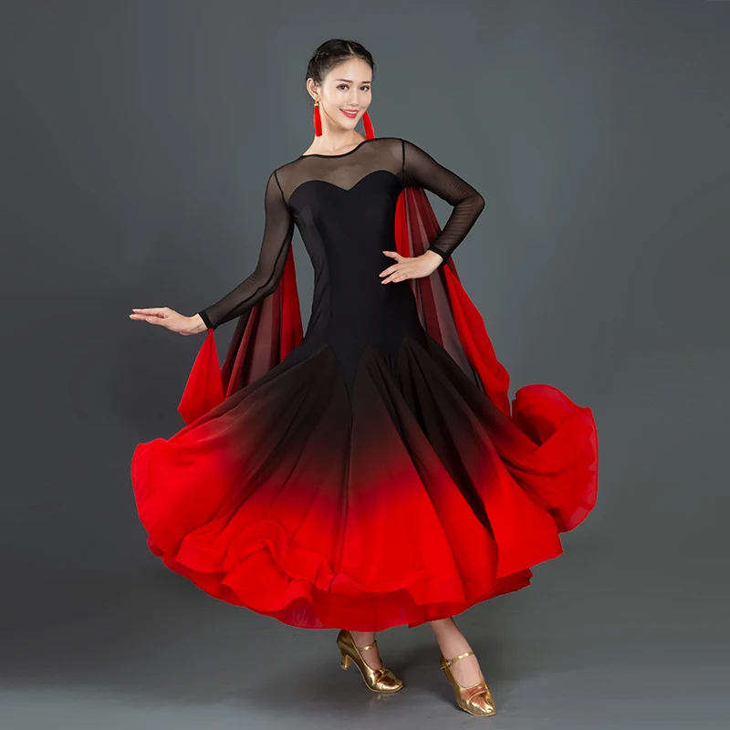 Ново сексуално съвременно танцово рокля на национален стандарт, женски рокли за балните танци, костюми за изпълнения в червено валс най-високо качество5