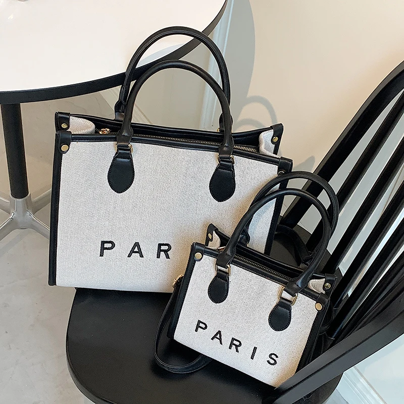 Дамски холщовые чанти-тоут, модни дамски чанти-незабавни посланици на рамото, дизайнерска дамска чанта през рамо с голям капацитет, чанта за пазаруване5