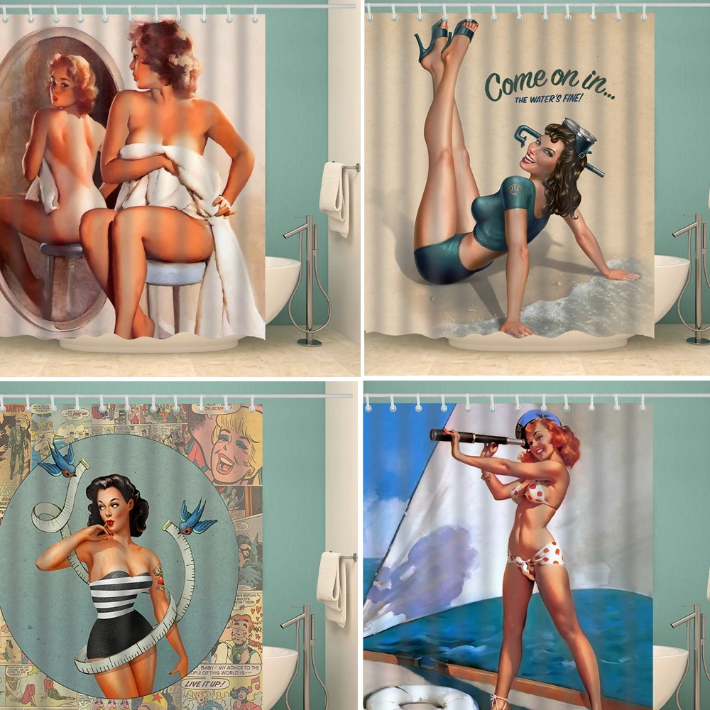 Индивидуална аниме Секси завеса за душ с 3D принтом, реколта американска момиче, красотата, водоустойчив декор от полиестер, завеса за баня, cortina0