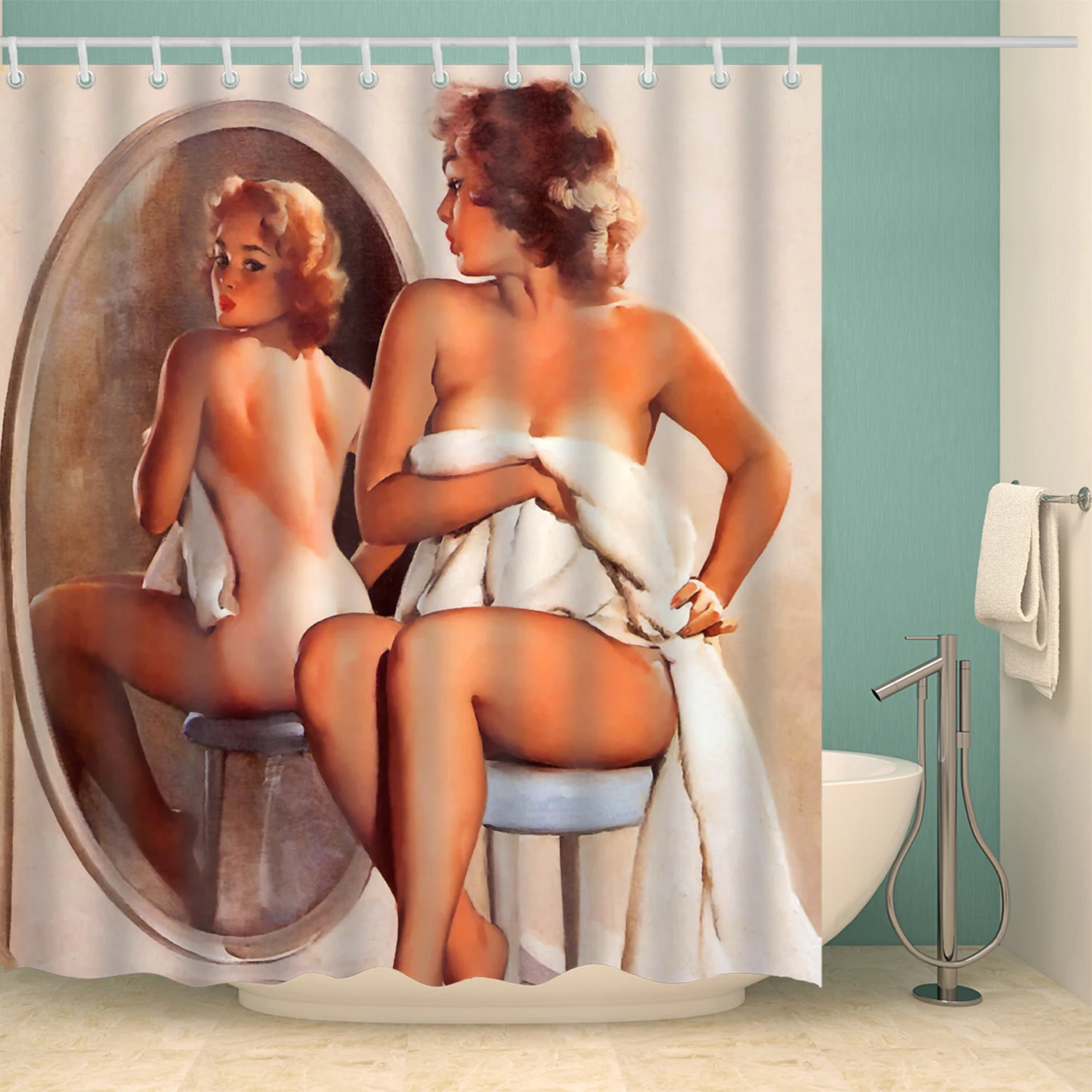 Индивидуална аниме Секси завеса за душ с 3D принтом, реколта американска момиче, красотата, водоустойчив декор от полиестер, завеса за баня, cortina1