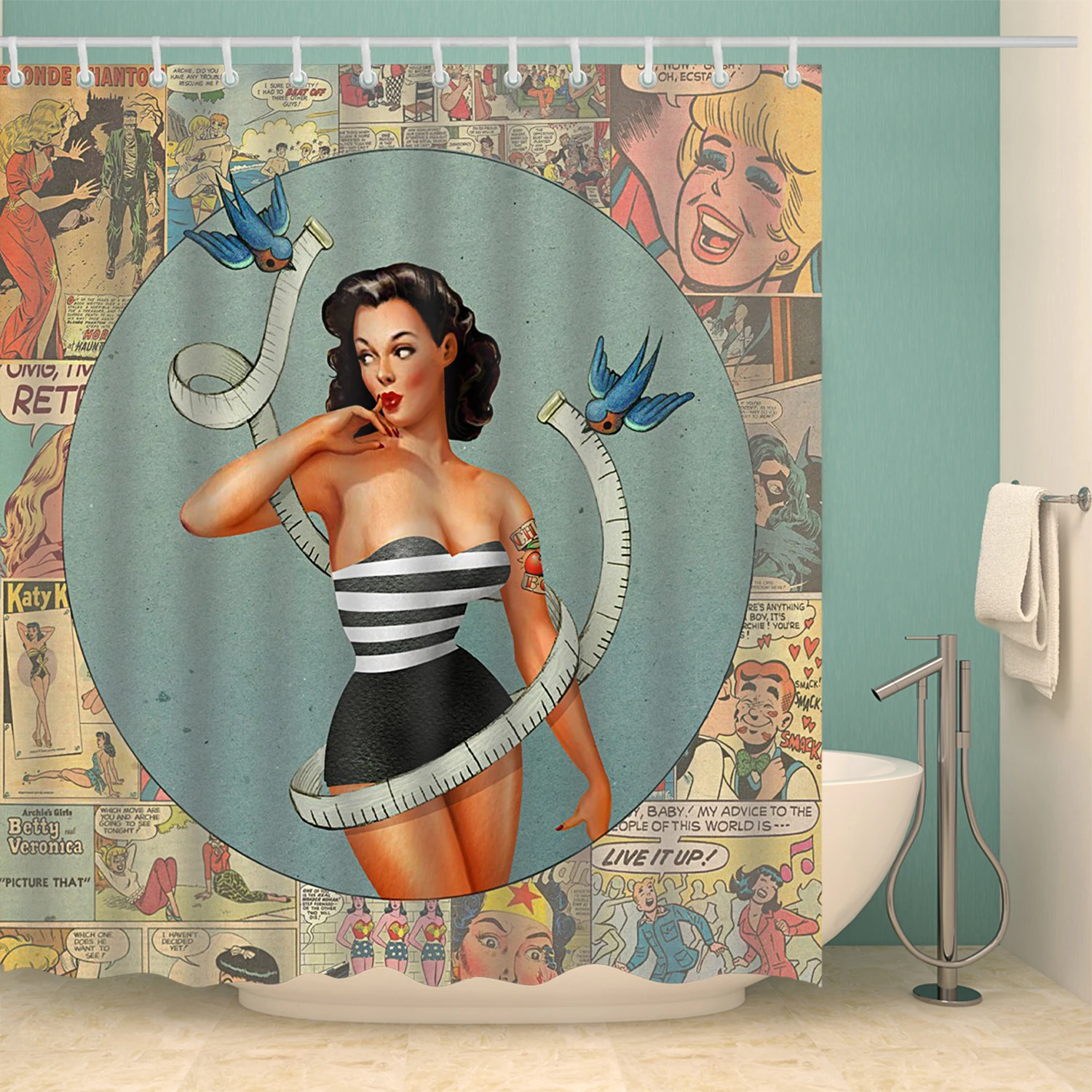 Индивидуална аниме Секси завеса за душ с 3D принтом, реколта американска момиче, красотата, водоустойчив декор от полиестер, завеса за баня, cortina3