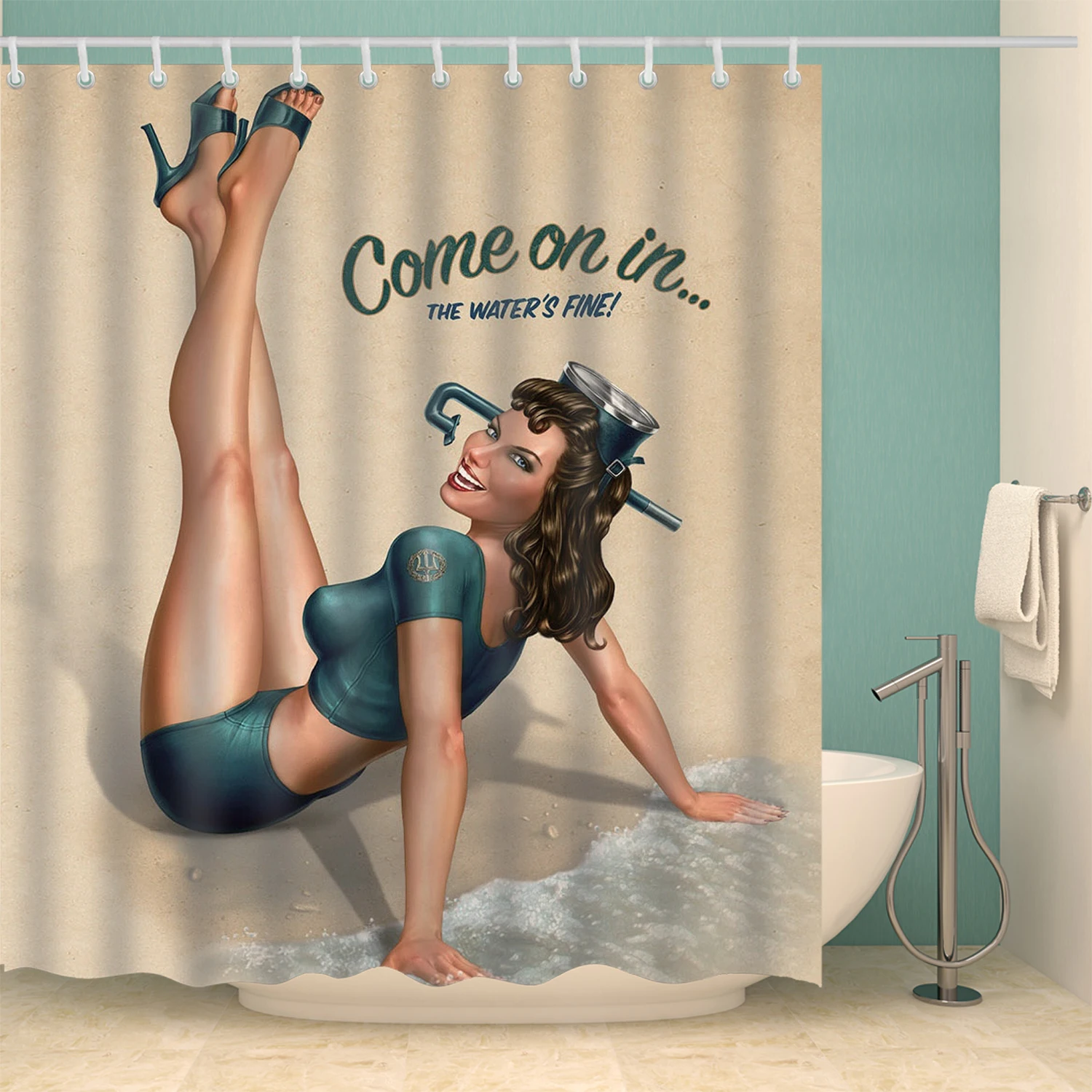 Индивидуална аниме Секси завеса за душ с 3D принтом, реколта американска момиче, красотата, водоустойчив декор от полиестер, завеса за баня, cortina4