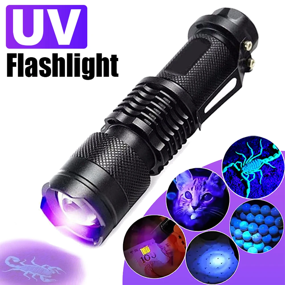 Мини UV led фенерче Преносим ултравиолетова лампа Blacklight, scalable инспектиращата лампа, лампа за откриване на петна от урина на домашни любимци, скорпион0