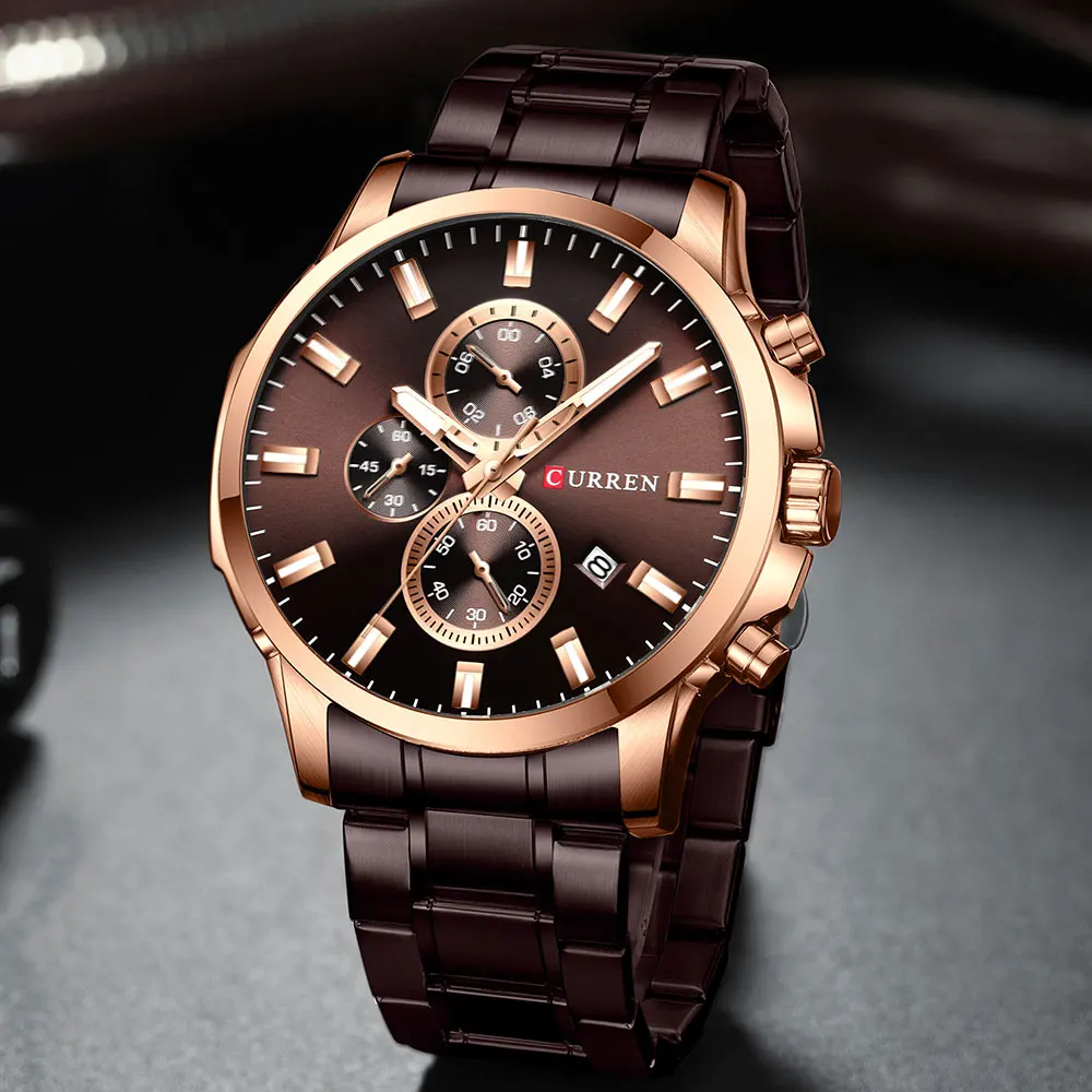 CURREN Луксозни маркови спортни кварцови часовници Мъжки часовници със светещи стрелки, хронограф автоматична дата на Модерен ръчен часовник от неръждаема стомана4