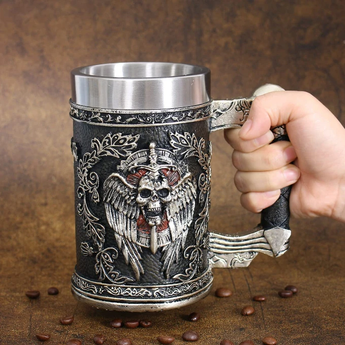 Ретро средновековен войн-викинг, 3D смола, стоманена чаша, ретро-бирария чаша, чаши, чашата за кафе, Хелоуин, Коледа, подарък за рожден ден, 600 мл0
