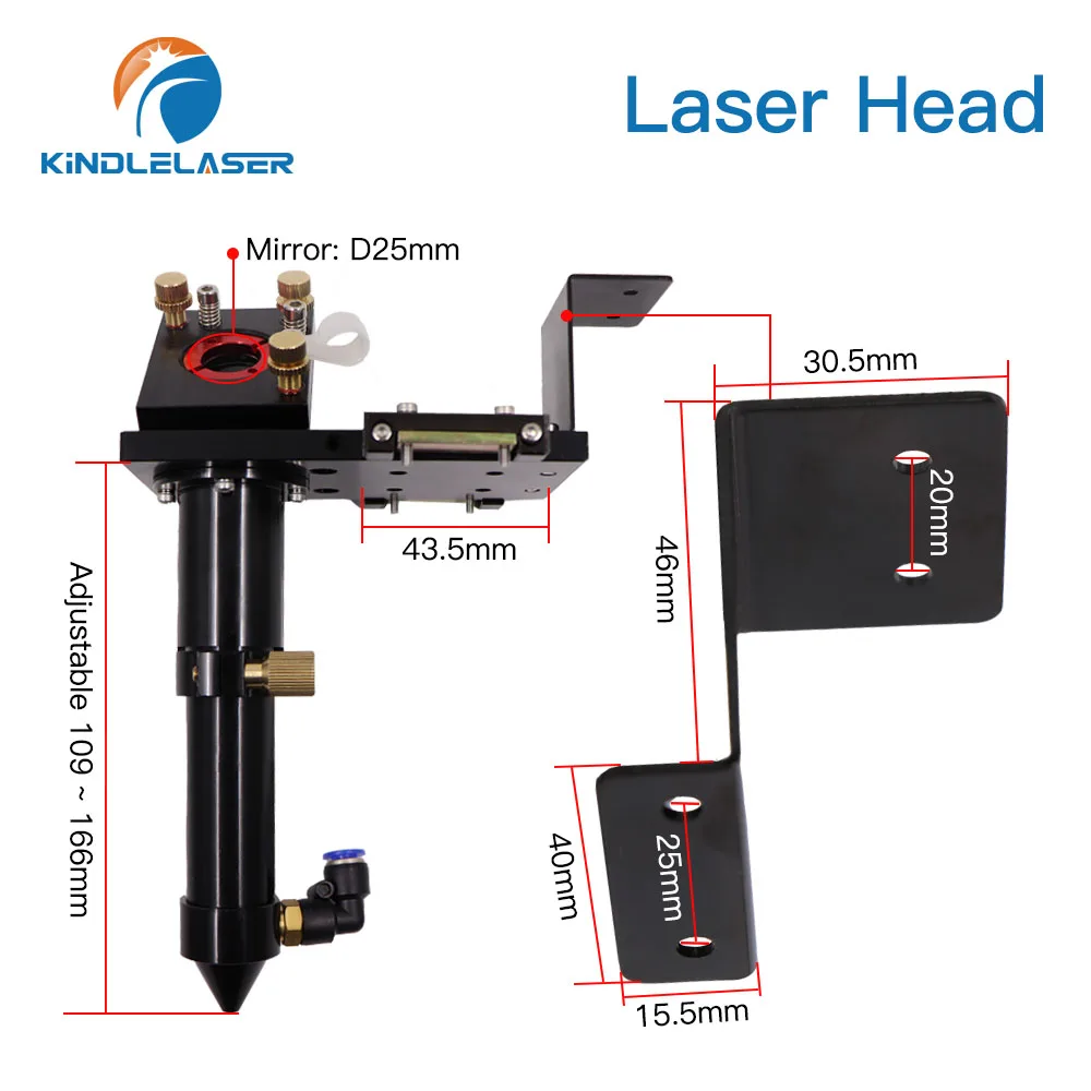 Лазерна глава KINDLELASER на CO2 с диаметър 18 мм 38,1 мм и 20 мм, 50 мм8 / 63.5/101.6 планина за машина за лазерно гравиране (черен)4