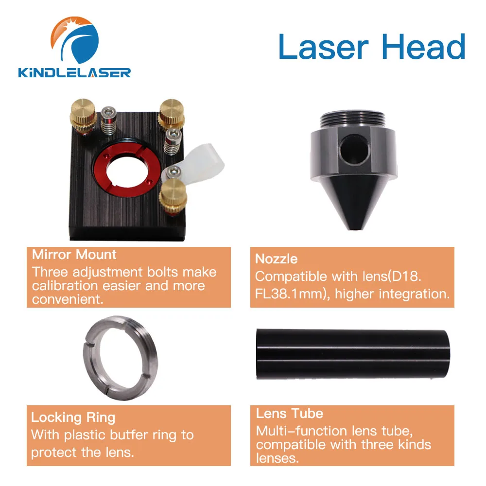 Лазерна глава KINDLELASER на CO2 с диаметър 18 мм 38,1 мм и 20 мм, 50 мм8 / 63.5/101.6 планина за машина за лазерно гравиране (черен)5