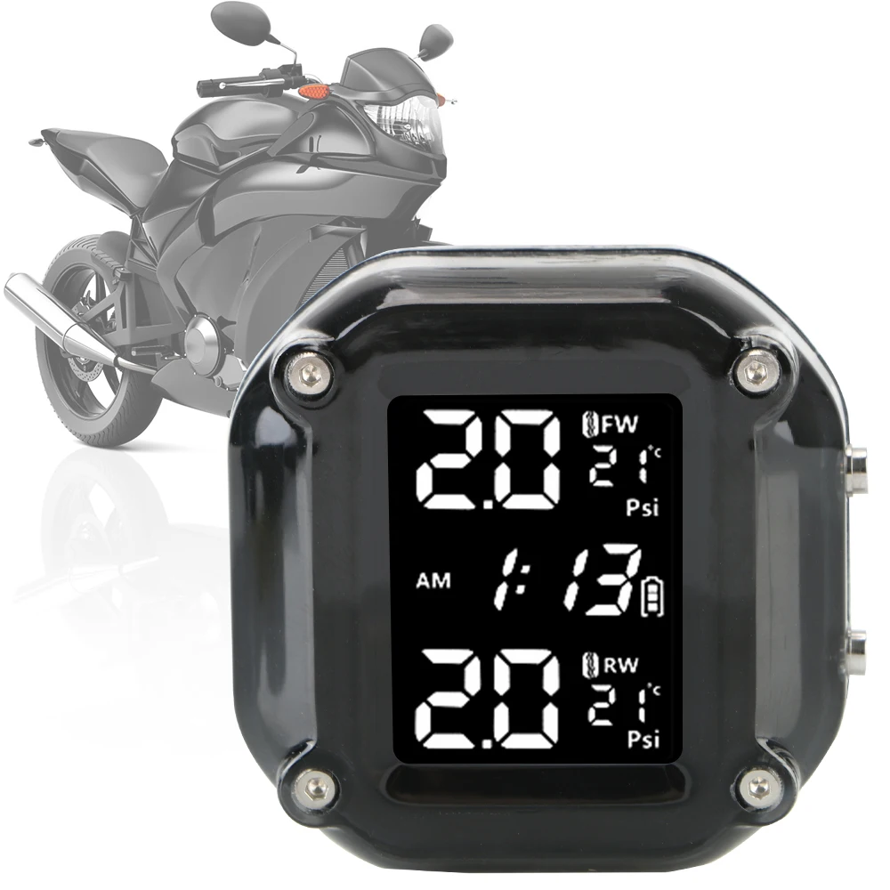 Безжичен LCD дисплей за температурата на гумите с 2 външни сензори аларма система за наблюдение на налягането в гумите на мотоциклета ГУМИТЕ0