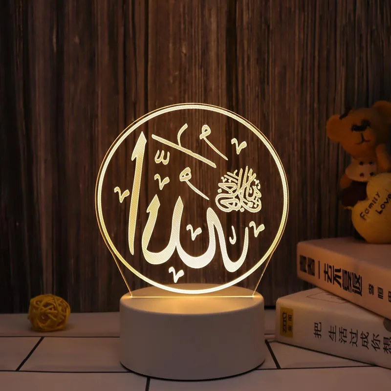 3D Лампа, Акрилни led нощна светлина Ейд Мубарак Рамадан Украса За Дома на Исляма Мюсюлманин Вечер Декор Ейд Ал Адха Ейд Рамадан Карим3