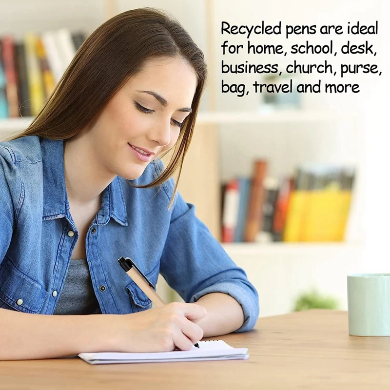 200 опаковки, черни химикалки, прибиращи химикалки със средна точка, екологично чисти писалки, химикалки от рециклирана крафт-хартия, на едро, офис, училище3