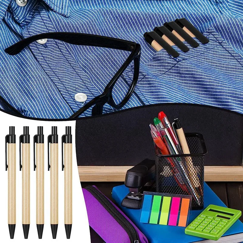 200 опаковки, черни химикалки, прибиращи химикалки със средна точка, екологично чисти писалки, химикалки от рециклирана крафт-хартия, на едро, офис, училище4