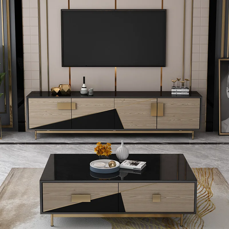 Модерен, светъл луксозен шкаф за телевизор, кафе масичка, комбиниран комплект, малък апартамент, хол, домашно приготвен чай маса в скандинавски стил1