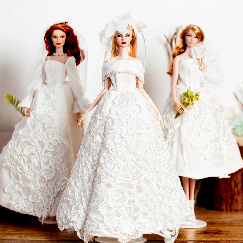 1:6 Благородна сватбена рокля ръчна изработка на кукли Барби, дрехи за Барби, облекло, с бяла рокля, аксесоари за кукли 1/6, играчки 11,5
