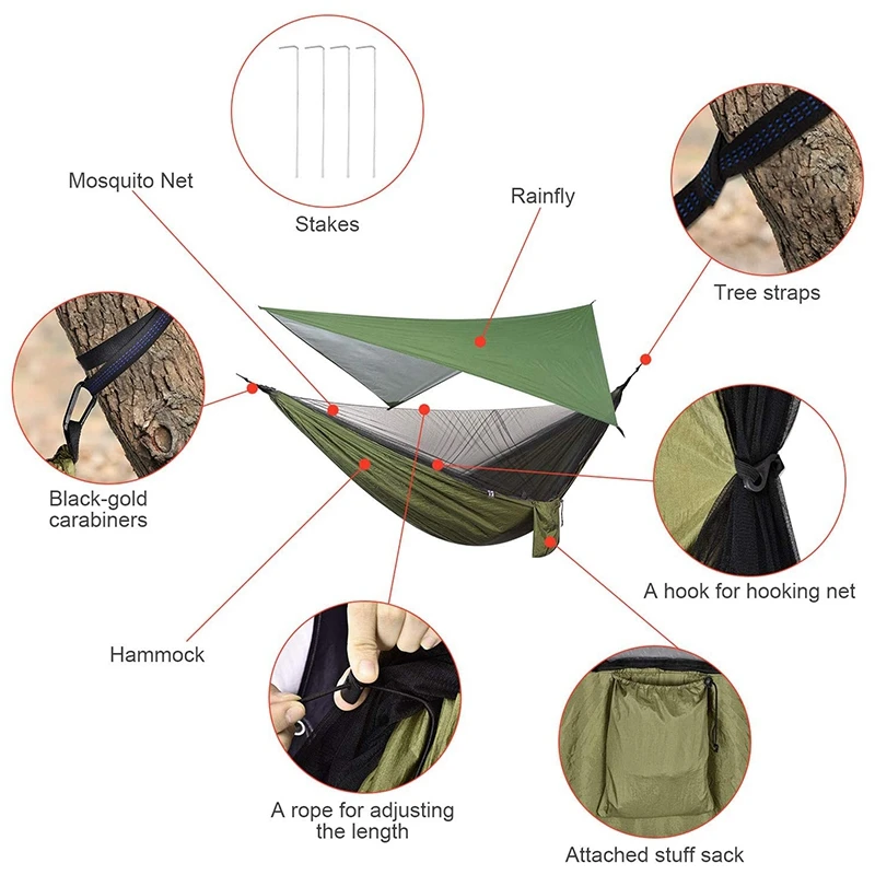 Хамак за къмпинг с мушами от земните мухите и комарите мрежа Преносим парашутизъм хамак за разходки на открито в задния двор3