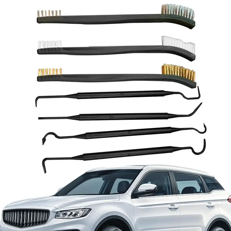 Комплект за почистване на детайли на колата двустранни автомобилни четки за почистване на пукнатини, четка за почистване на джантите гуми, комплект мрежести тръбни зъби0