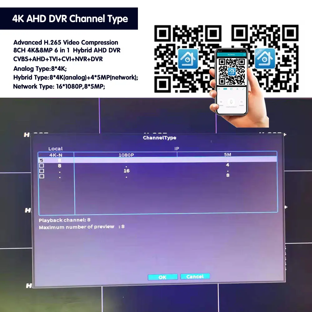 6 в 1 4CH 8CH 8MP 5MP 1080P AHD DVR Система за Видеонаблюдение ВИДЕОНАБЛЮДЕНИЕ, Записващо устройство, 3G WIFI Хибридни Dvr NVR За Аналогова AHD CVI TVI IP Камери3