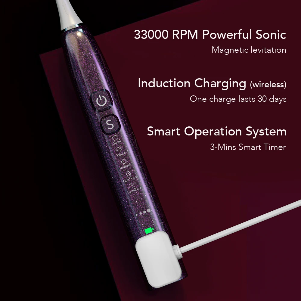 Магнитна индукция, безжична зареждане, с променящ се цвят, ултразвукова електрическа четка за зъби, 5 режима, таймер IPX7, четка за зъби за възрастни2