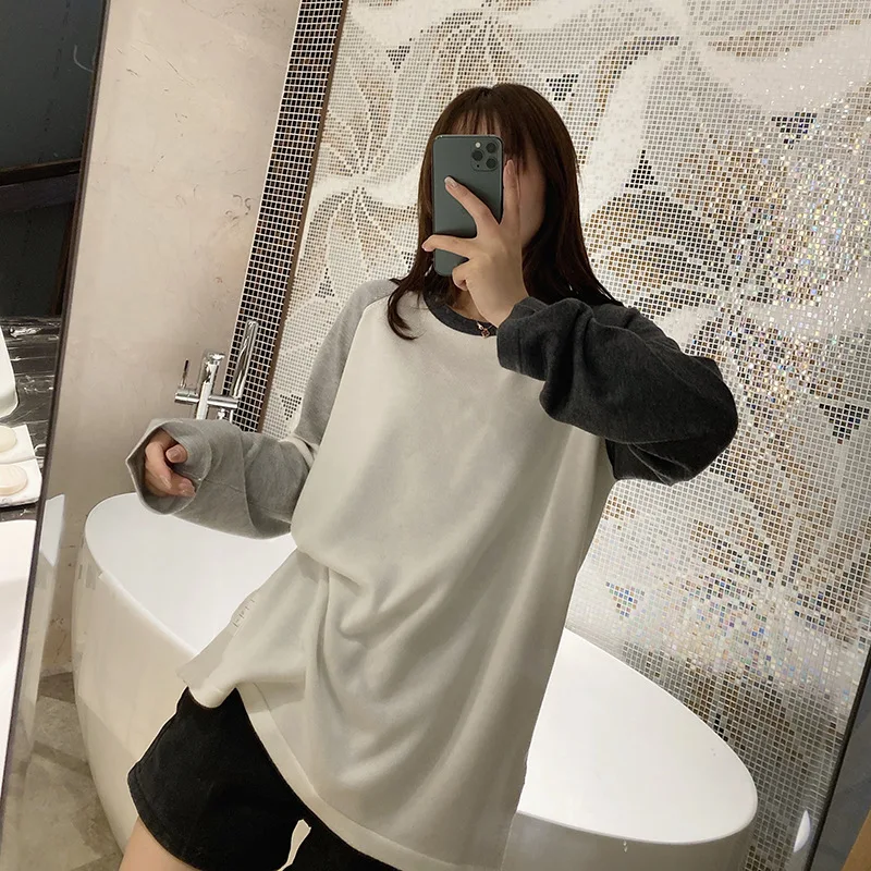 Високо Контрастен Вязаный Пуловер в Корейски стил, Модни Свободна тениска с припокриване и дълъг ръкав на Върха на Ежедневна Topa, Тънък Пуловер1