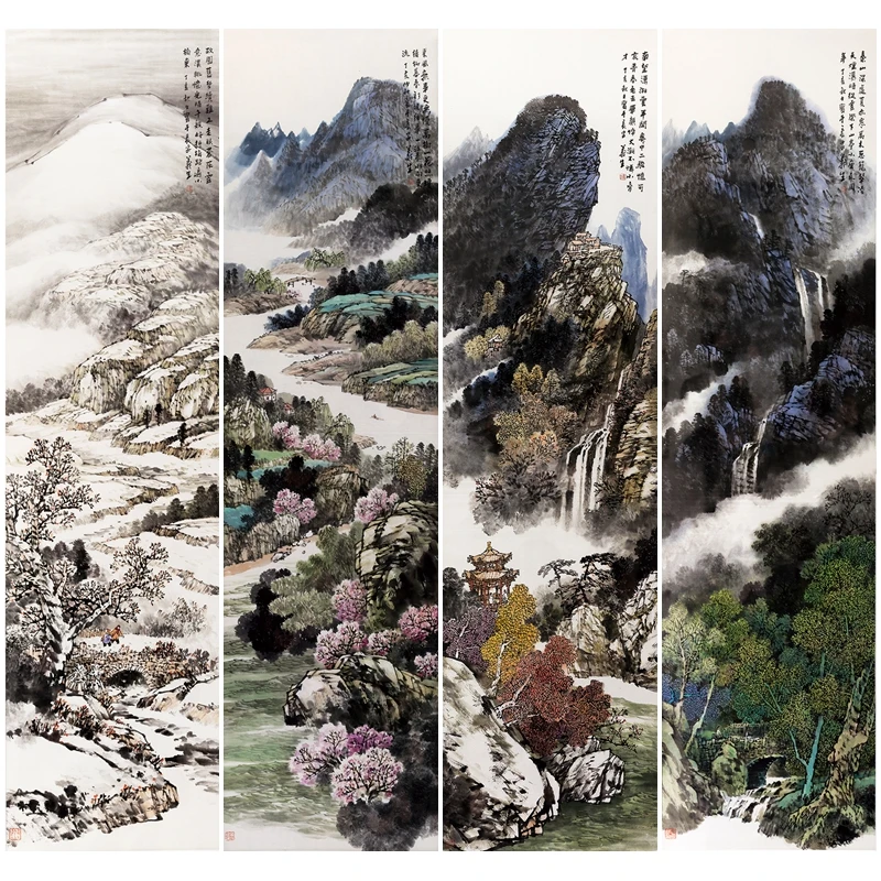 Декоративно-приложното изкуство пейзажные природа на Четири изделия се продават заедно Китайска живопис dashi boutique Приложение за точно възпроизвеждане на произведения0