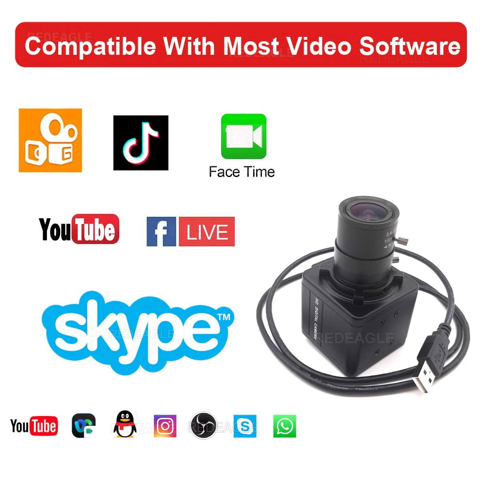 REDEAGLE 2K 4MP USB Уеб камера за директно излъчване на PC-помещение в Промишлена CS Планина Метален Корпус HD 4 мм и 6 мм/5-50 mm варифокальный Зум1