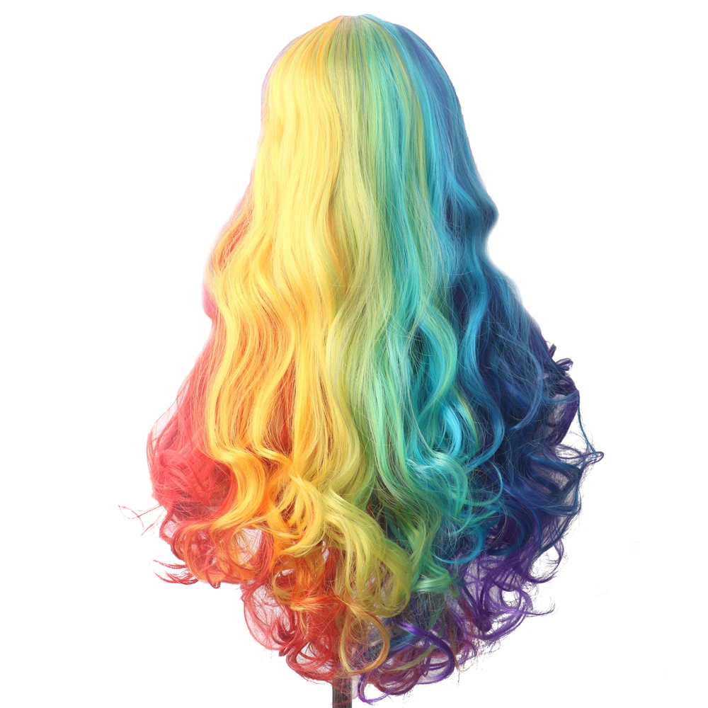 WoodFestival Синтетични косми, вълнообразни вечерни перуки за cosplay, жълто женски перука, червено, розово, блондинистый, сиво, кафяво, синьо, кестен, лилаво, зелено1