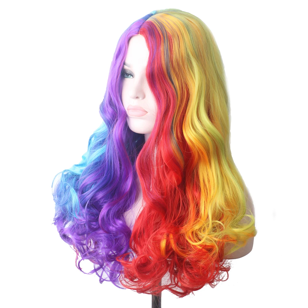 WoodFestival Синтетични косми, вълнообразни вечерни перуки за cosplay, жълто женски перука, червено, розово, блондинистый, сиво, кафяво, синьо, кестен, лилаво, зелено5