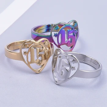 Модни регулируеми пръстени във формата на сърце и звезди, пръстени от неръждаема стомана, брой 15 пръстени за жени, мъже, двойки, сватбени украси, подаръци за рожден ден