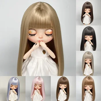 Куклен Перука Qbaby BJD ЕЙМИ е подходящ за куклено аксесоари размер Blythe, Перуки, направени От Мека Коприна, Дълга Коса, Модни права коса, сиво бретон