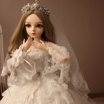 1/3-химикалка шарнирная кукла bjd кукла дорис подаръци за момичета, Боядисване, грим, пълен комплект, страхотна кукла принцеса с корона, сватбена рокля
