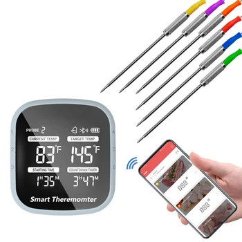 Начин на приготвяне на Храна Bluetooth Безжичен Термометър за Месо, барбекю С 6 Сонди Таймер, Аларма Безплатно приложение за смартфони с iOS и Android