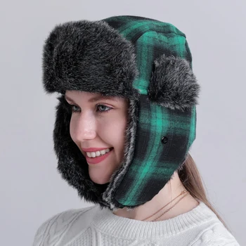 HT3941 Мъжки дамска зимна шапка в клетката, дебела топла руска шапка, мъжки дамски ски шапка-ушанка, ветрозащитная хет-бомбер, руска шапка