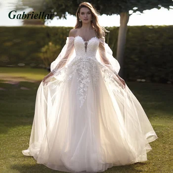 Gabriellar Класическа сватбена рокля с аппликацией във формата на сърце, подвижни ръкав, илюзия на облегалката, трапециевидный халат 2023