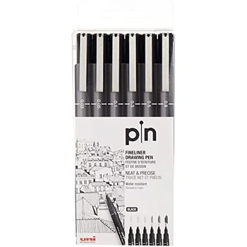 Писалка за рисуване Uni Pin Fineliner - Комплект за рисуване на скици - Черни мастила - 0,03 - 0,8 mm - Комплект от 6 маркери химикалки описва Подробно дизайн на фигурата