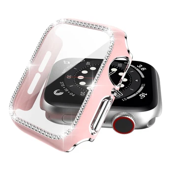 Калъф за часа на Apple watch case 45 мм 41 мм 44 мм 42 мм 40 мм, 38 мм и Закалена филм + diamond Защитна обвивка за iwatch 8 7 6 5 4 3 SE