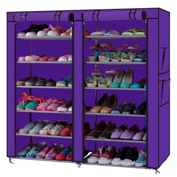 Удобна, спестявайки място 12 решетки, двухрядная поставка за обувки от нетъкан текстил цвят [в наличност в САЩ]