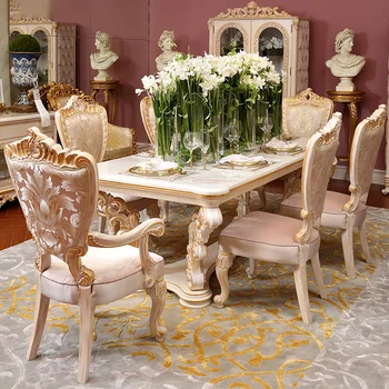 Европейският масичка с дърворезба във формата на цвете от масивно дърво, маса за хранене, стол, направен от плат за вили, френски ресторант на маса и комбинация столове по индивидуална заявка