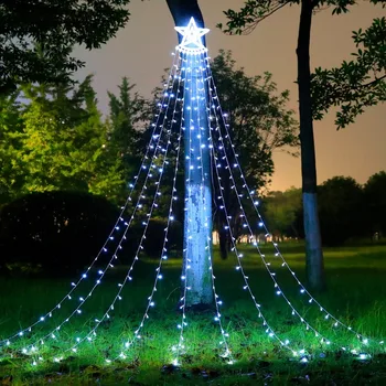 Нов коледен декор led пентаграма Водопад Светлини RGB течаща вода лампи Точков контрол Кон Бягаща лампа на открито градини поляна