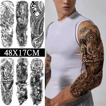 Татуировка секс ръцете на Буда 3D мъжки татуировки на Буда, водоустойчив временни татуировки, големи етикети за боди-арт, ръкав с флаш татуировка на лотос