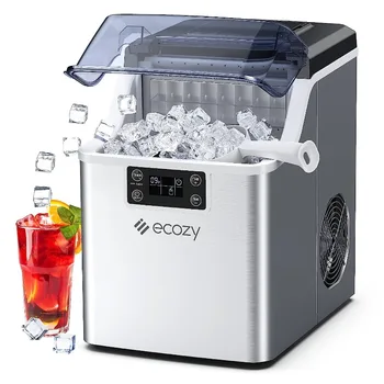 Настолни ледена машини ecozy, 45 паунда на ден, на 24 кубчета се готвят за 13 минути, Корпус от неръждаема стомана, Автоматична самоочищающаяся лед