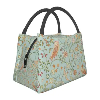 Newill By William Morris Изолирано чанта-тоут за обяд за жени с цветни растения, преносим охладител, термос за храна, обяд,-бокс за работа и пътуване