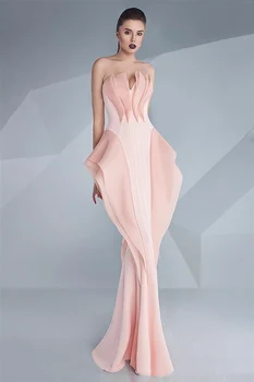 Модерни розови рокли на знаменитости Русалка 2022, Русалка, официалната парти, червения килим пътека, вечерна рокля с къдри под формата на сърце, сватбени рокли за гости