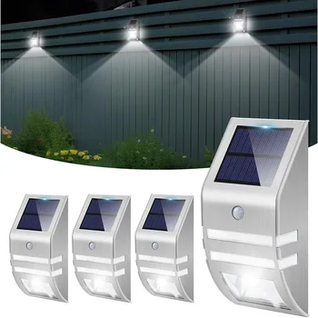 На слънчева светлина за огради, Външни непромокаеми комплект светлини на слънчеви батерии от неръждаема стомана Слънчева светлина за прислуга степени във вътрешния двор