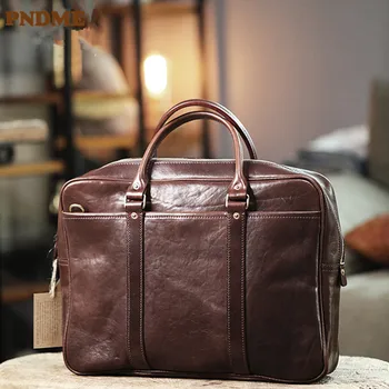 Висококачествен мъжки портфейл от естествена кожа, луксозна бизнес чанта за лаптоп от естествена телешка кожа, дизайнерски проста модерна чанта-месинджър