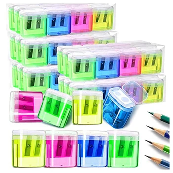 60 опаковки ръчна острилка за моливи с двоен отвор, острилка за деца, 4 цвята