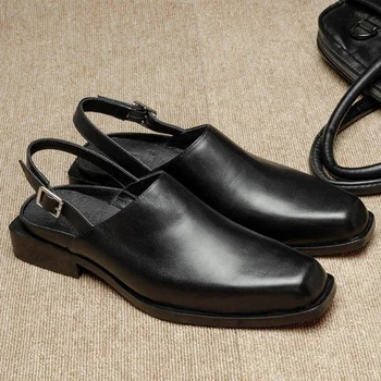 Нови черни мъжки летни сандали от изкуствена кожа с каишка и катарама, мъжки модел обувки с безплатна доставка, бизнес официалните обувки за мъже