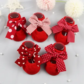 2023 Памучни чорапи за новородени с бантиком, мини чорапи за малки момичета, чорапи гумени подметки за малки момчета, чорапи на пода, Пролет-есен